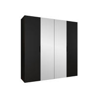 DREHTÜRENSCHRANK Malaga 200 mit Frontspiegel - Schwarz, Holzwerkstoff (200/202/52cm) - MIRJAN24