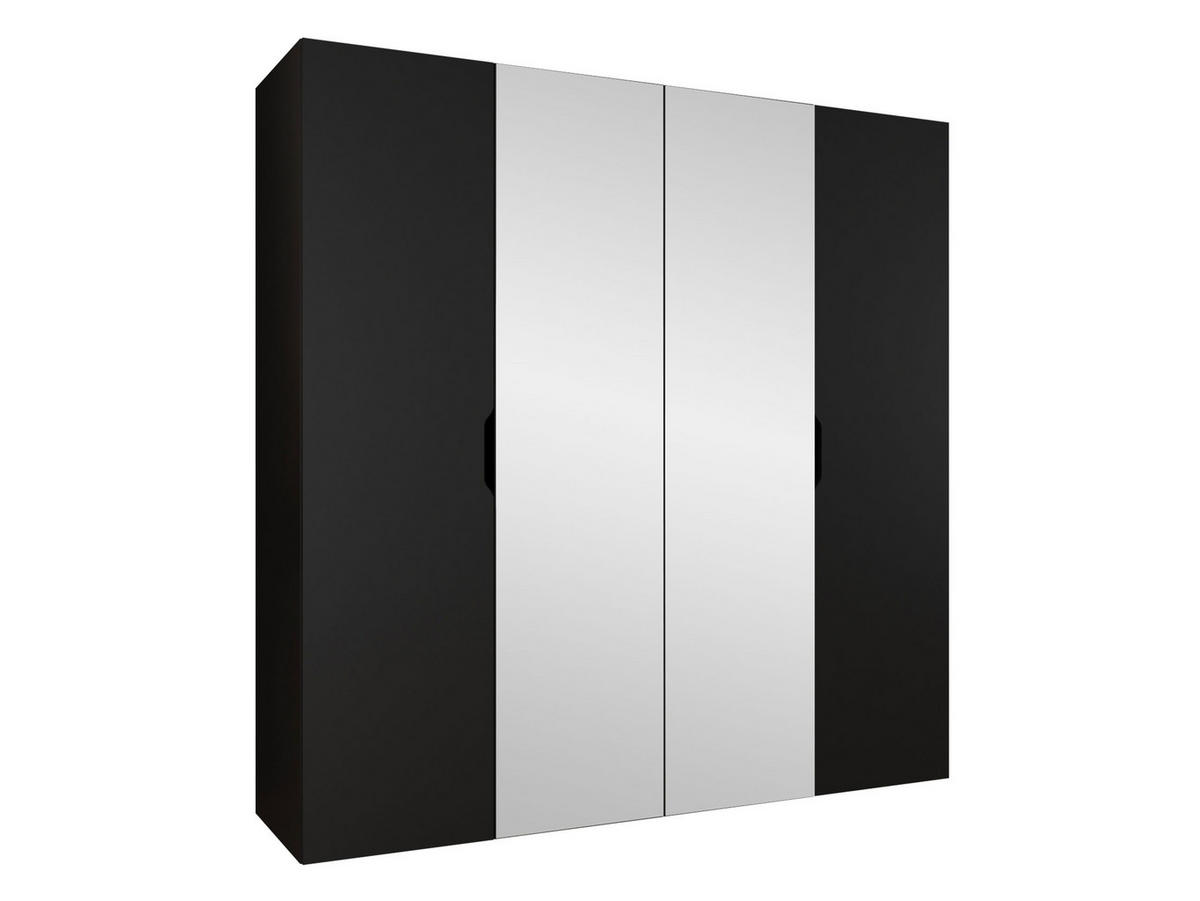 DREHTÜRENSCHRANK Malaga 200 mit Frontspiegel - Schwarz, Holzwerkstoff (200/202/52cm) - MIRJAN24