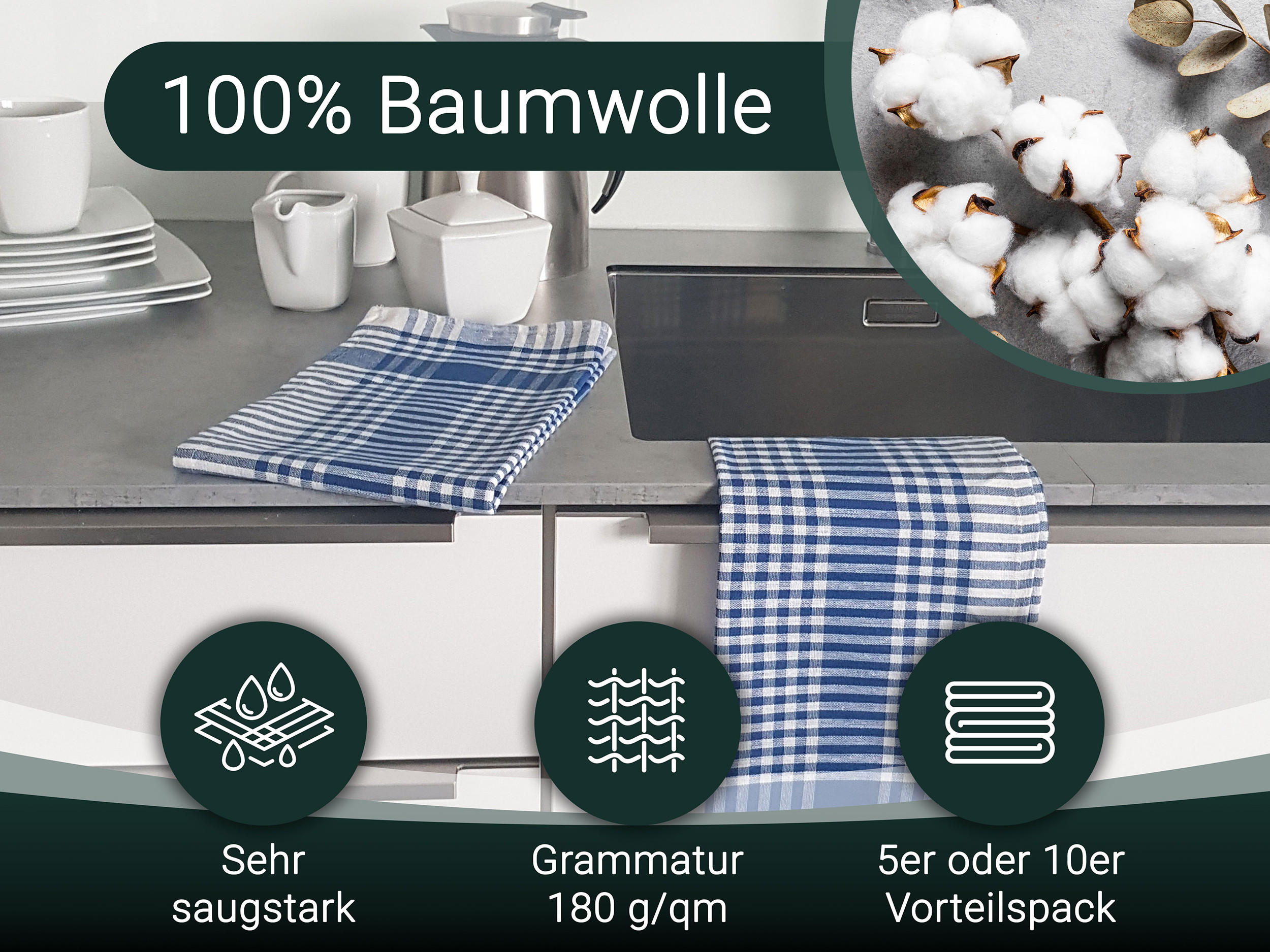 GESCHIRRTÜCHER, 5er-Set, 50x70 cm, 100% Baumwolle, Blau - Blau, Textil (50/70cm) - Zollner