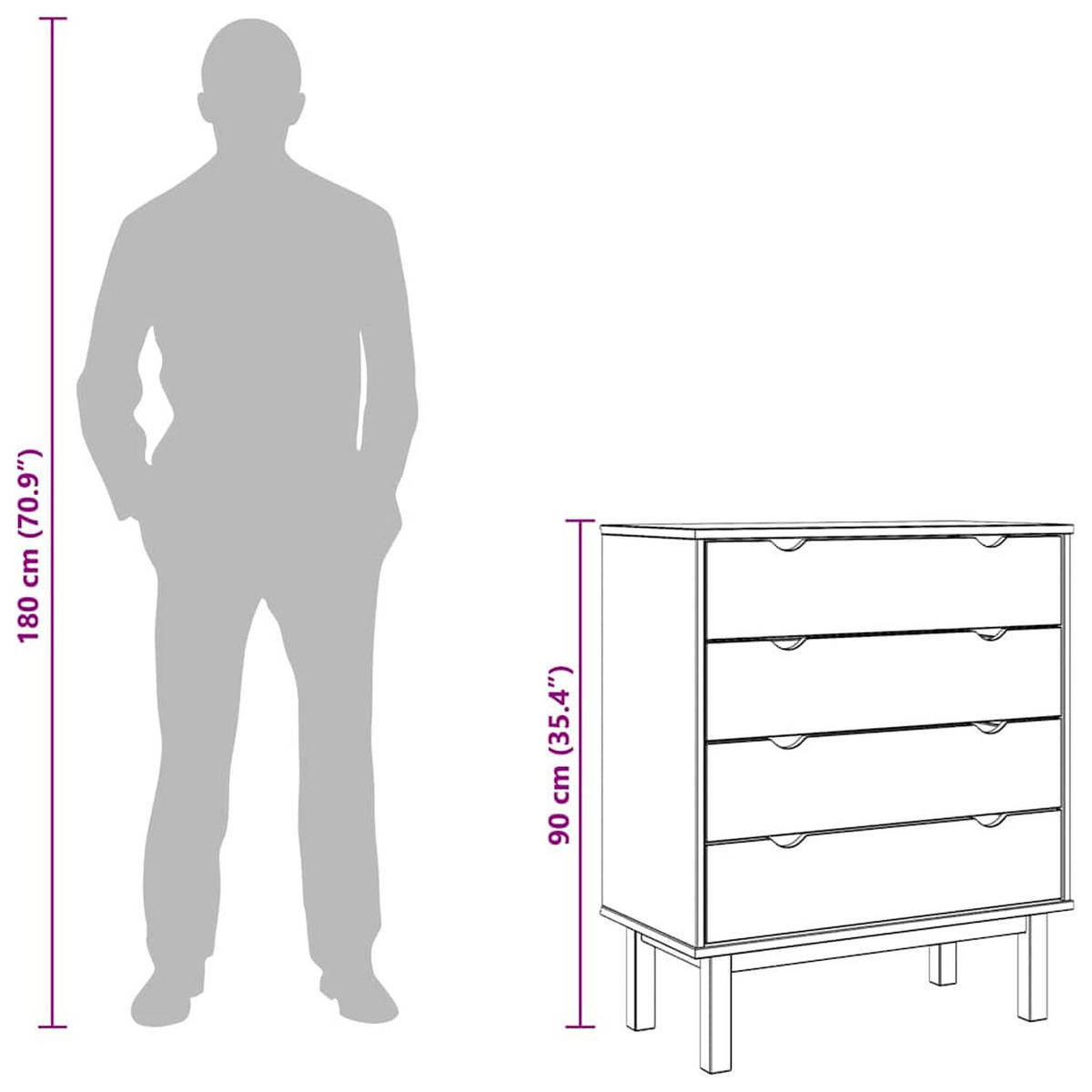 SCHUBLADENSCHRANK Braun&Grau 76,5/39,5/90 Cm Massivholz - Grau, Holz (39.5/90/76.5cm) - vidaXL