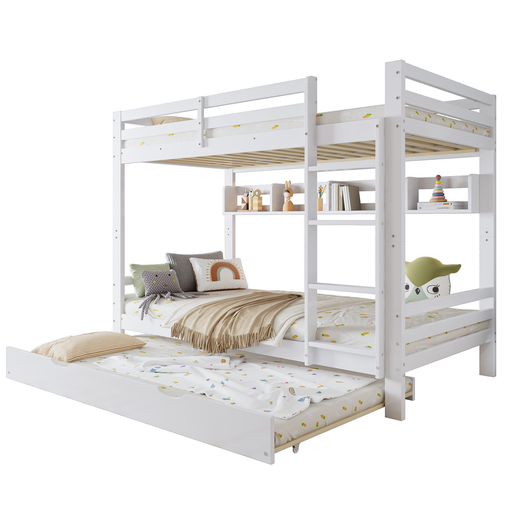 ETAGENBETT 90/200 cm Weiß mit Ausziehbett und Regal - Weiß, Holz (90/200cm) - Flora Grace