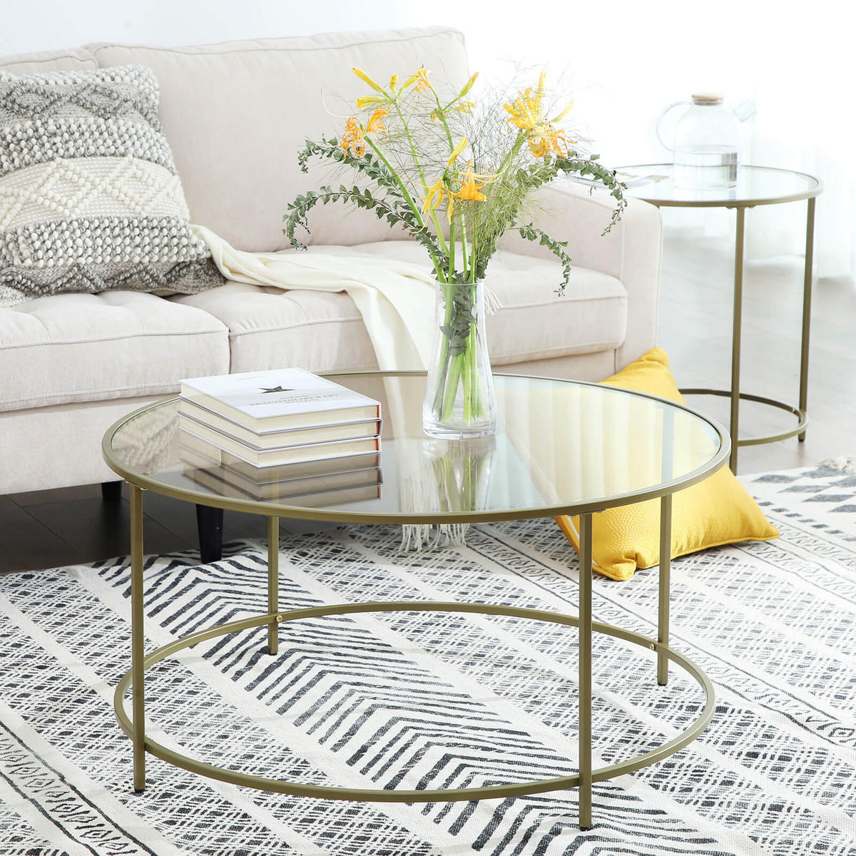 COUCHTISCH - Goldfarben, Metall (84/84/46cm) - Hansiro