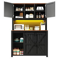 KÜCHENSCHRANK-SET in Schwarz mit Schiebetüren und LED-Beleuchtung für Küche, B115/T40/H174,7 cm - Schwarz, Holzwerkstoff/Metall (115/174.7/40cm) - STILVORA