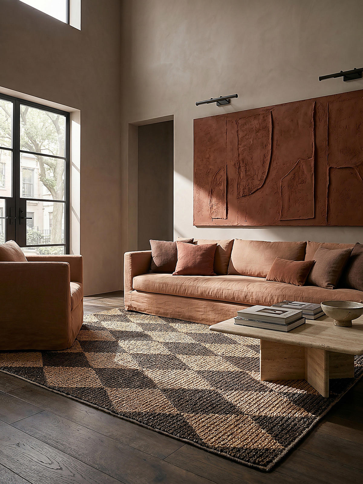 TEPPICH Jute Flachgewebe Rauten Muster, Wohnzimmer Braun Rechteckig 120x170 - Braun, Textil (170/120cm) - KADIMA DESIGN