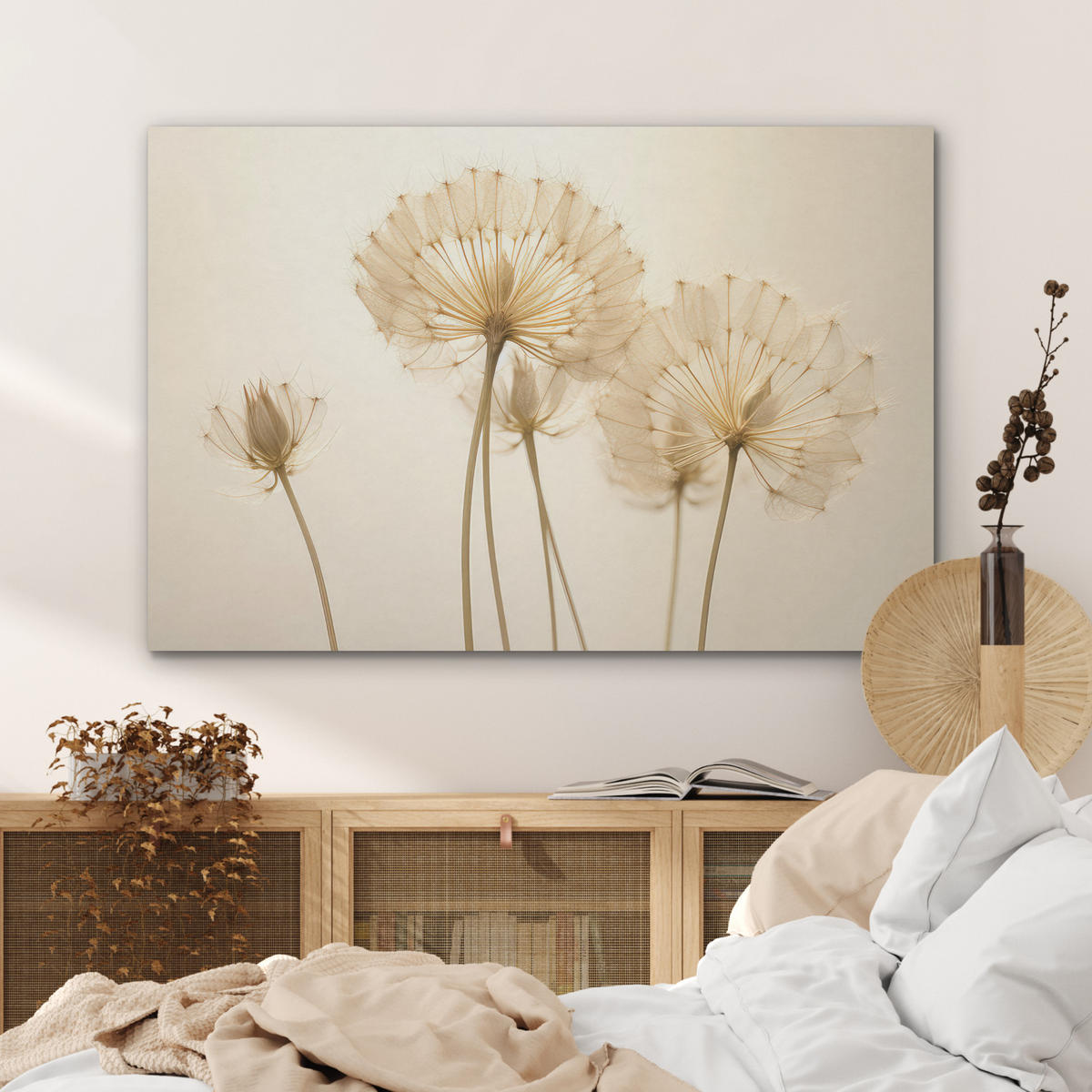 AKUSTIKBILD Sonnenlicht - Löwenzahn - Botanisch - Blumen Akustikpaneele 90x60 cm - Creme, Kunststoff (90/60/0.9cm) - MuchoWow