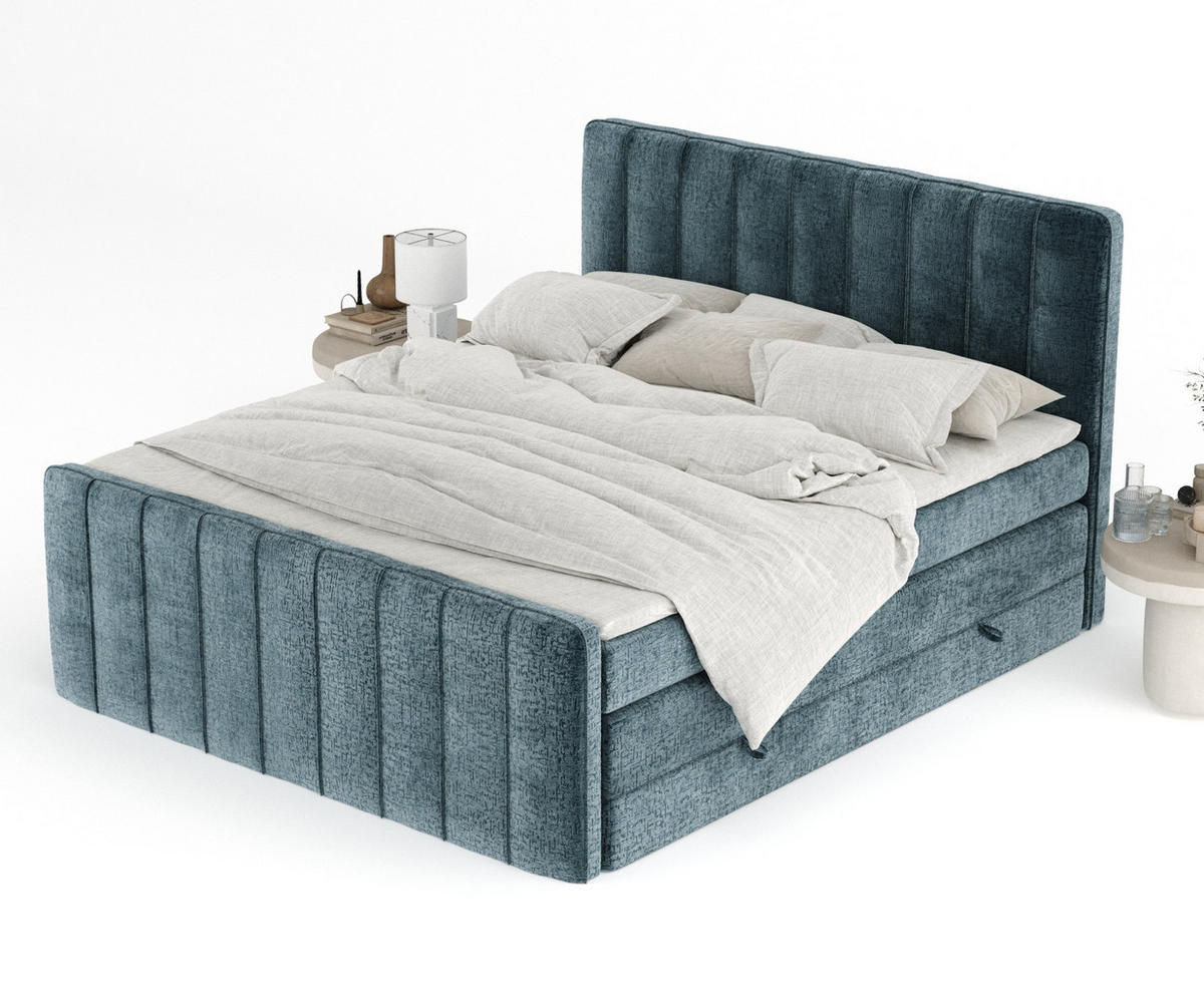 BOXSPRINGBETT Novara Blau 140/200 cm - Blau/Schwarz, Holz/Holzwerkstoff (140/200cm) - Maison de Reve