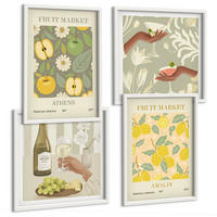 BILDER SET 4er Set - 50x50 cm & 40x60 cm Weißer Rahmen - Fruchtige Muster italienischer Wein - Weiß, Kunststoff (50/50cm) - TULUP