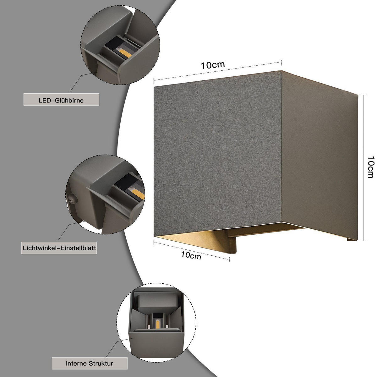 LED WANDLEUCHTE Inspiration 1er-Set - Grau, Metall (10/10/10cm) - Nettlife