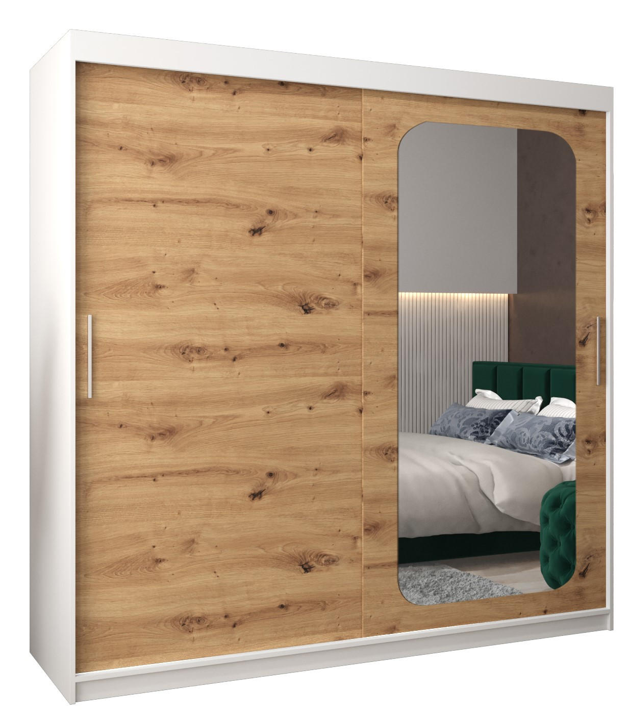 Abiks Möbel Schwebetürenschrank Weiß, Eiche Artisan 200x200x62 cm