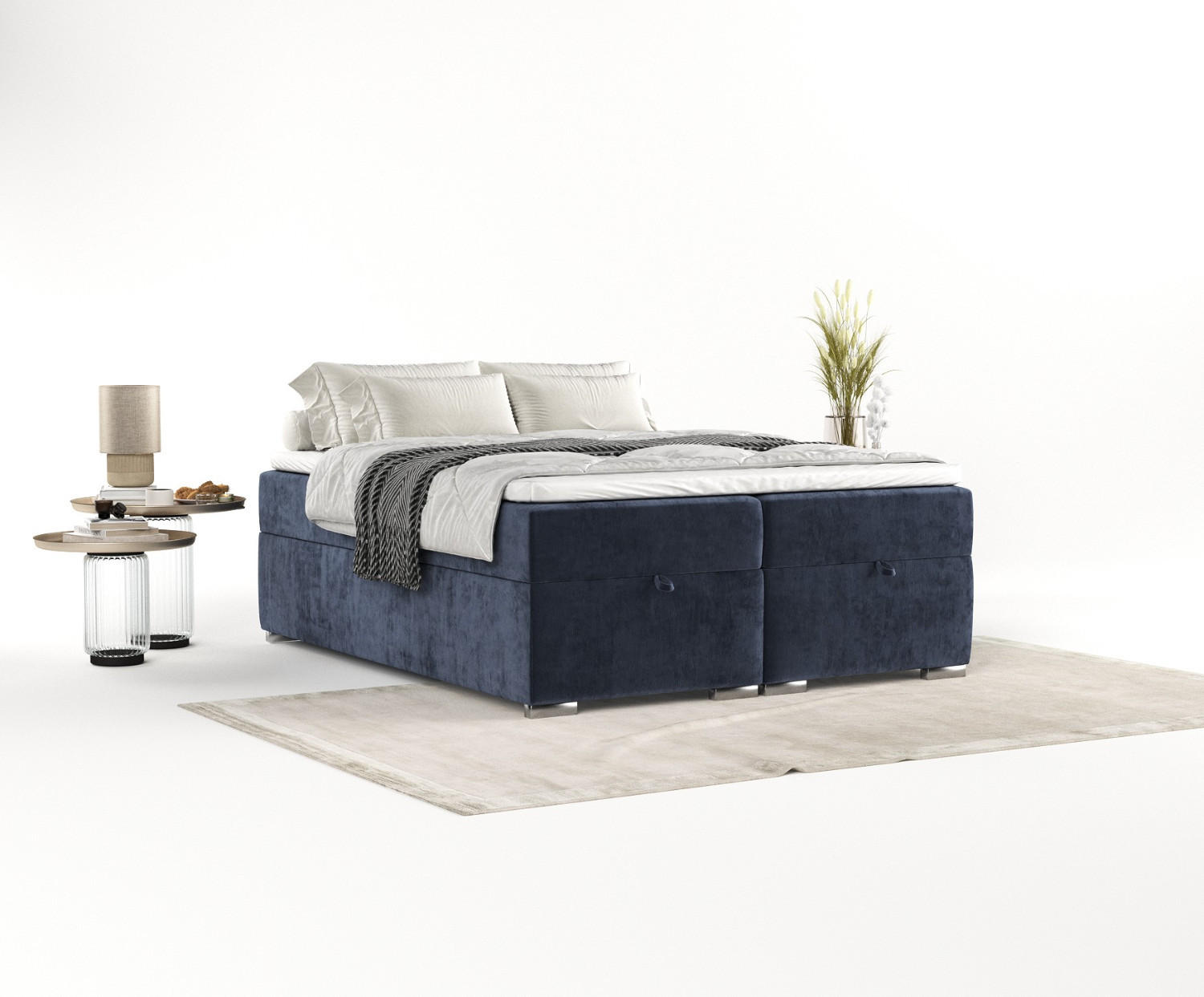 BOXBETT Reto 120/200 cm Marineblau im Lotta Stoff - Chromfarben/Dunkelblau, Holz/Holzwerkstoff (120/200cm) - AltaBeds