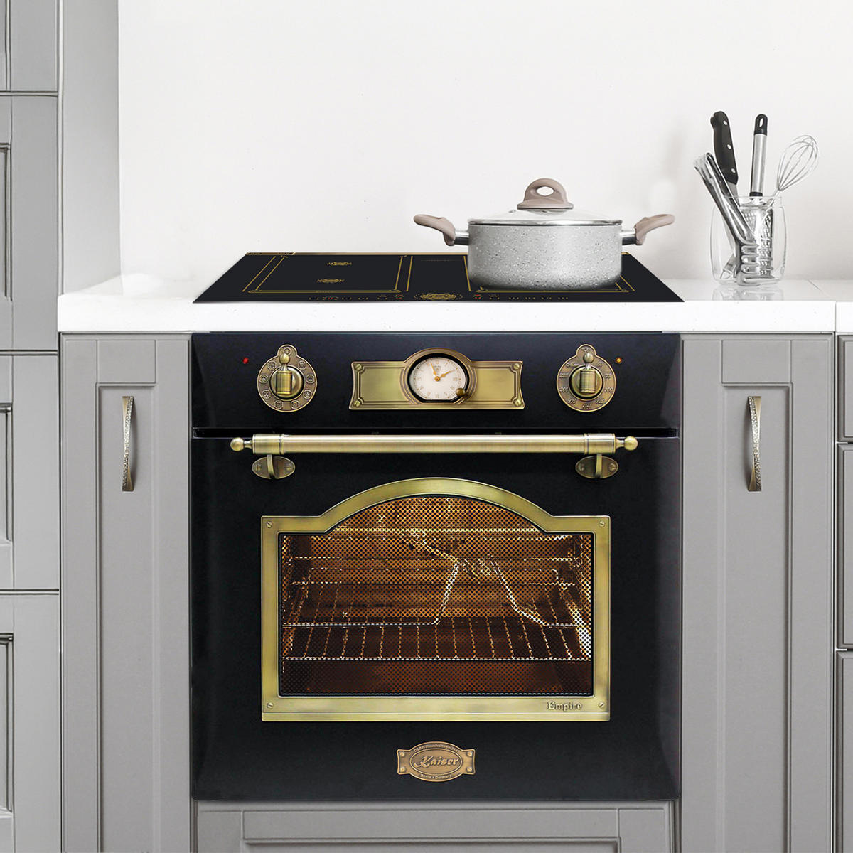 BACKOFEN-SET Elektro Backofen 60 cm EH 6355 Em+KCT 6185 Em Glaskeramik Kochfeld 60 cm - Schwarz, Metall (59.4/59.4/57.5cm) - Kaiser Küchengeräte