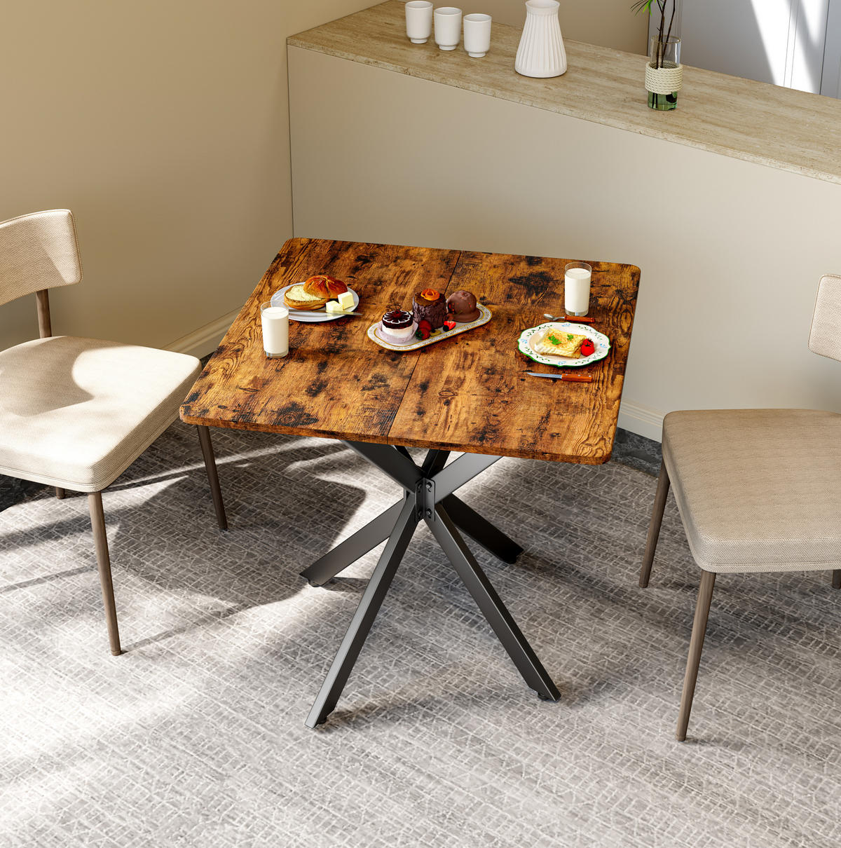 BEISTELLTISCH 80/80/75 cm mit X-Gestell und höhenverstellbaren Füßen in Holzoptik, Braun - Braun, Holzwerkstoff (80/80/75cm) - Redom