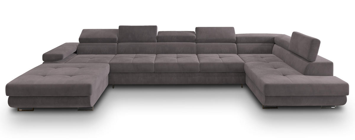 WOHNLANDSCHAFT TORIVA R-S Lila Velours-Stoff mit Schlaffunktion - Lila, Holz (418/90/202cm) - MASSENO