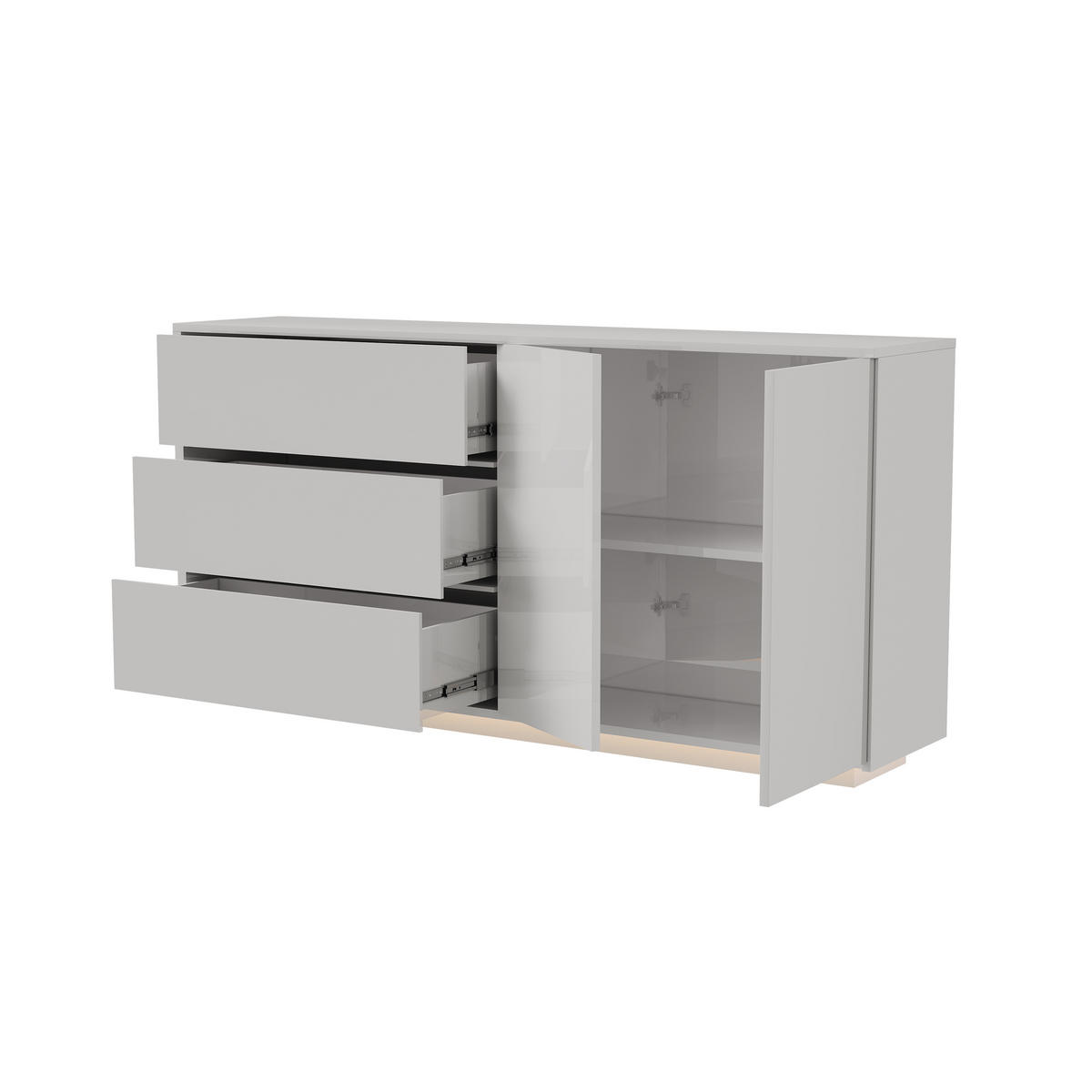 SIDEBOARD Weiß Hochglanz 160 cm LED Kommode 2 Türen 3 Schubladen Modern - Weiß, Holz (160/76/35cm)