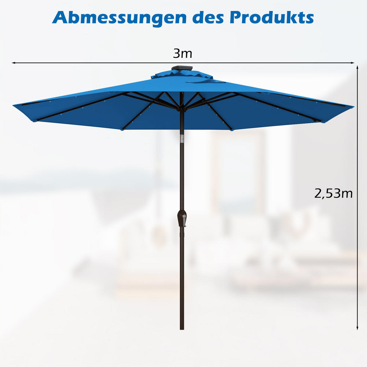 PATIO-SCHIRM Blau - Blau, Kunststoff (300/300cm) - COSTWAY