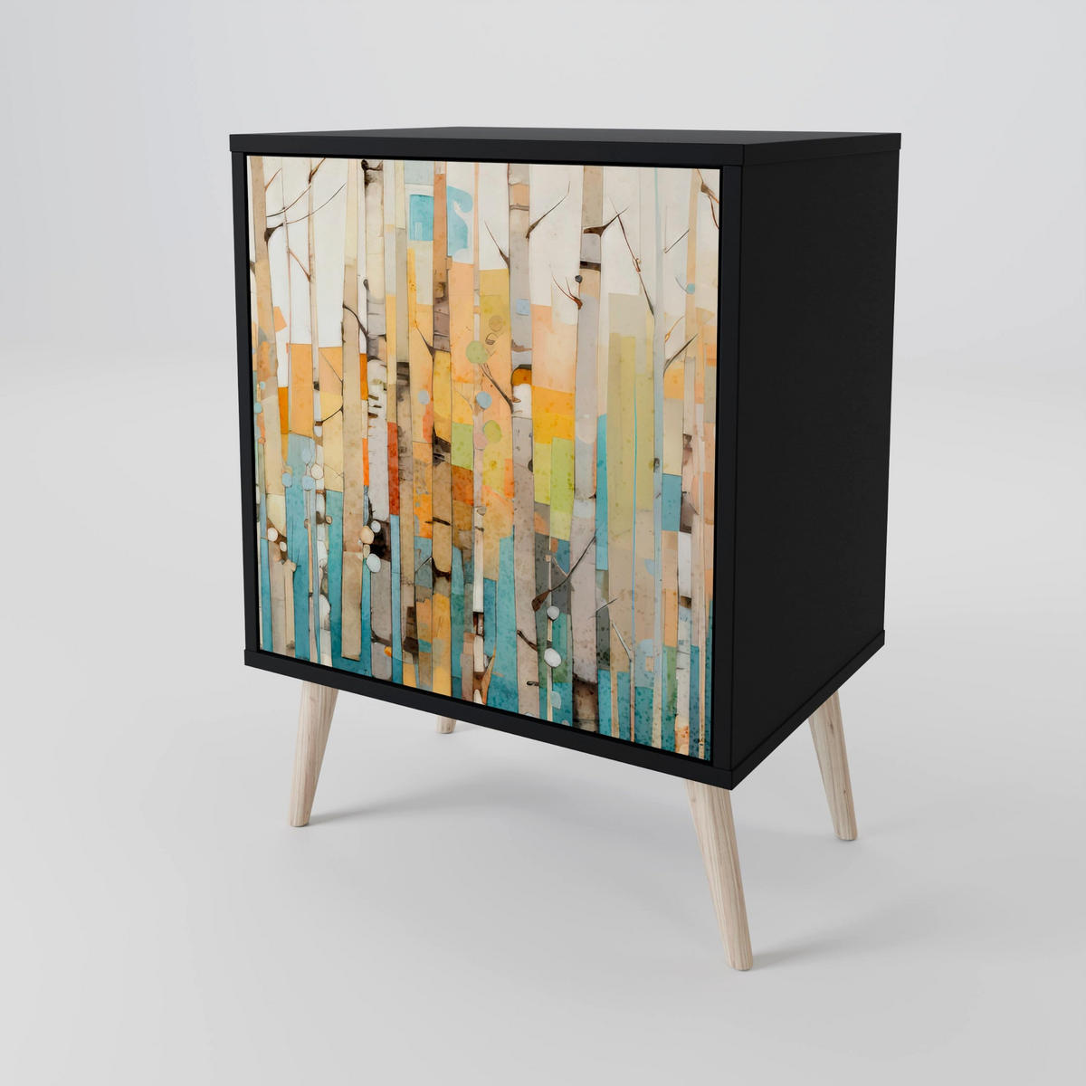 SIDEBOARD BIRCH KALEIDOSCOPE, Schwarz, 57,5x42x72,5 cm, Schwarze Metallfüße - Multicolor/Schwarz, Holzwerkstoff/Metall (57.5/72.5/42cm) - SpaceRebels