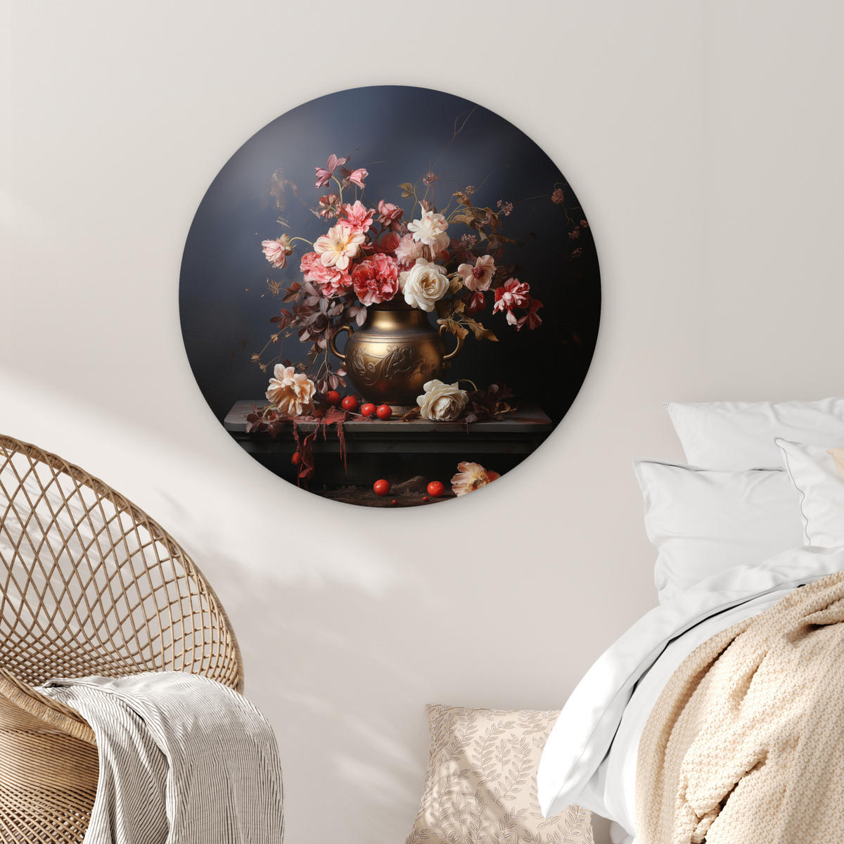 WANDBILD Stilleben - Blumen - Rosen - Blumenstrauß - Vase 90x90 cm - Dunkelbraun, Kunststoff (90/90cm) - MuchoWow