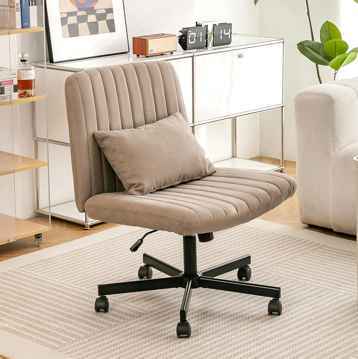 BÜROSTUHL höhenverstellbar drehbar ohne Armlehne Stoff Khaki - Braun, Kunststoff (25.2/33/21.5cm) - Meubliv