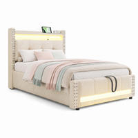 POLSTERBETT mit Stauraum, LED & USB 90x200 cm Beige - Beige, Metall (90/200cm) - Meubliv
