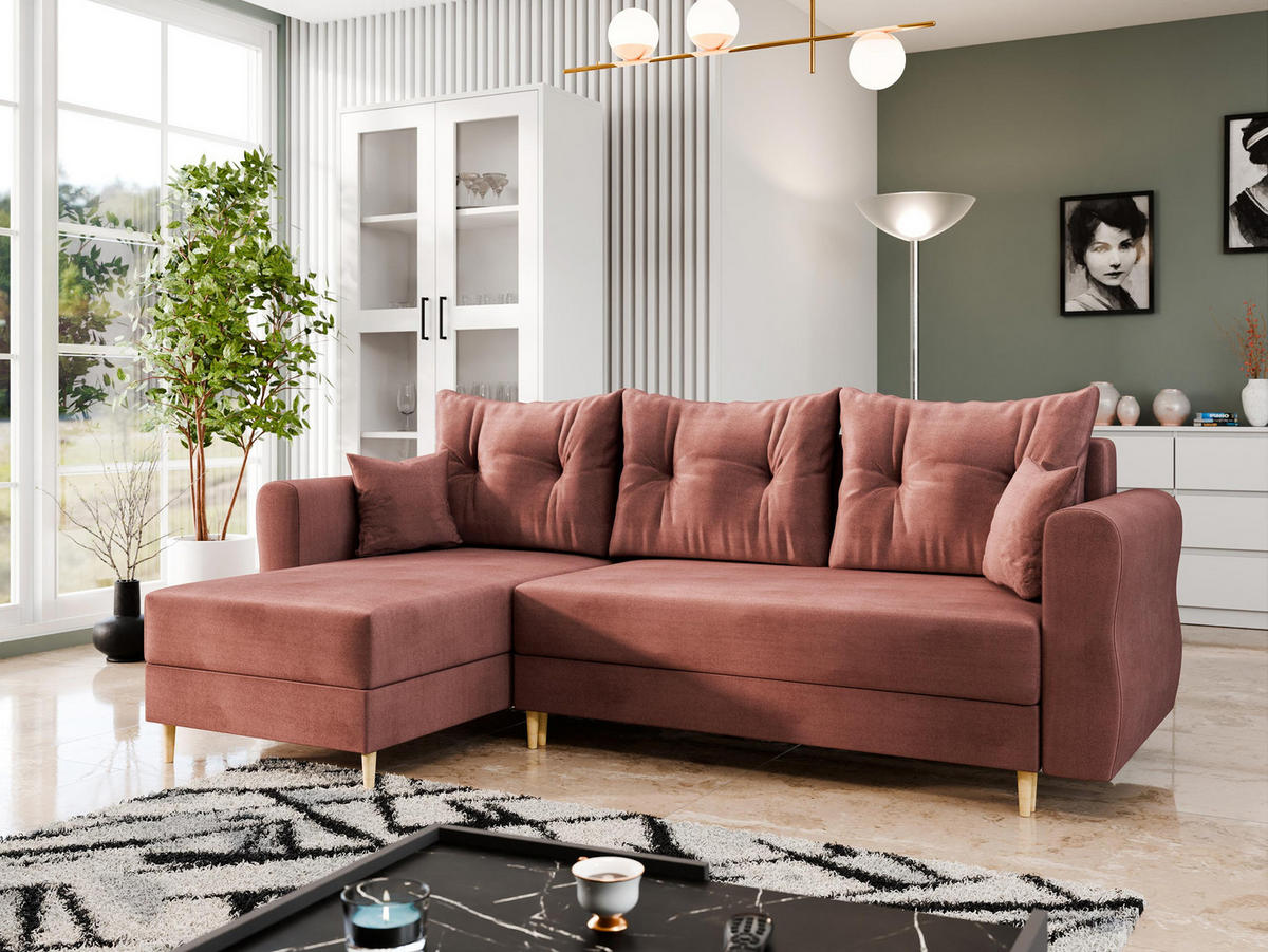 ECKSOFA Zako L - Dunkelrosa/Naturfarben, Holz/Textil (238/138cm) - MIRJAN24