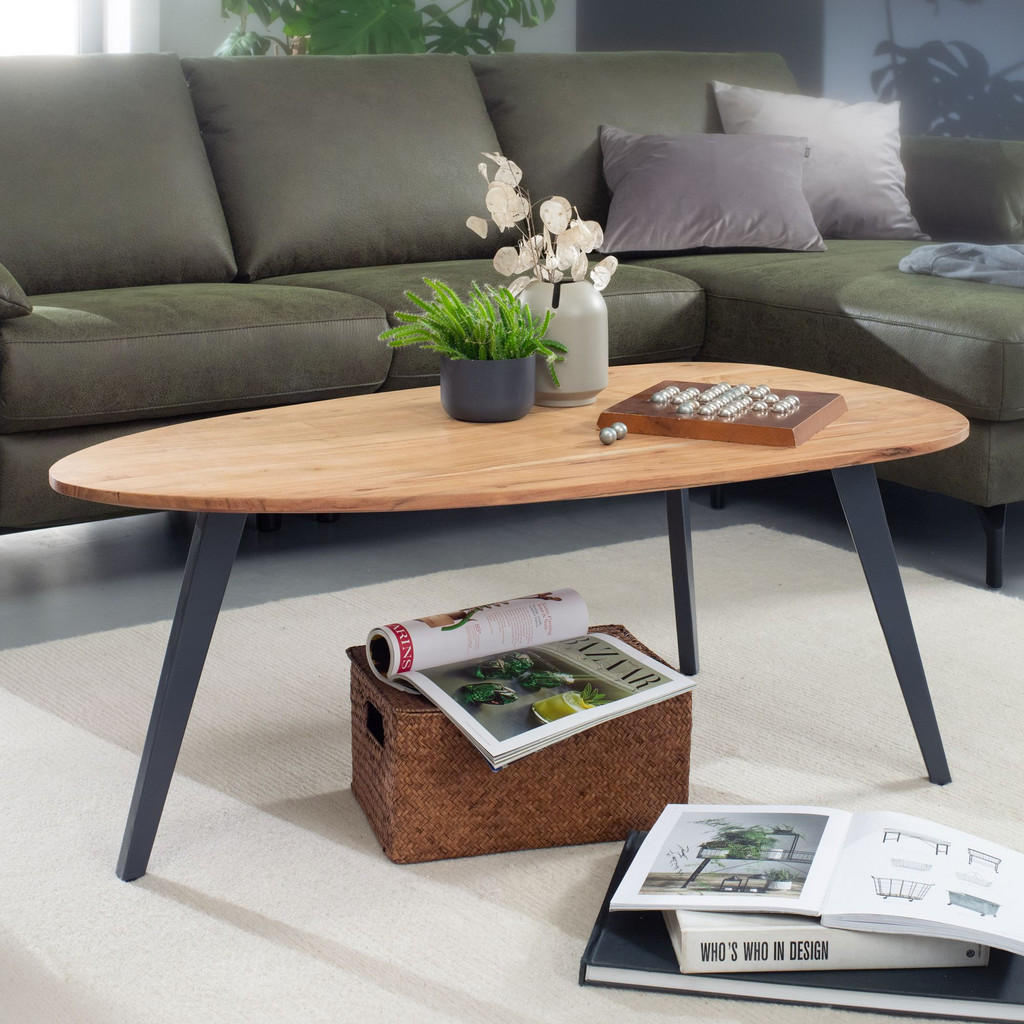 Thumbnail - Kadima Design Couchtisch, Beige, Holz, Echtholz,Akazie, Organisch,Oval, Stativgestell, 110x45x60 cm, Wohnzimmer, Wohnzim...