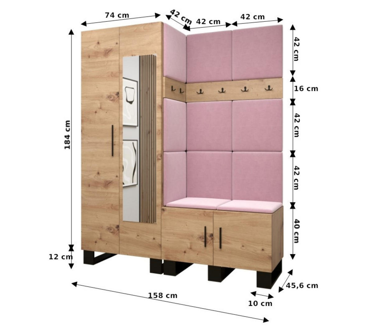 GARDEROBEN-SET 196/158/45,6 - Dunkelgrau/Schwarz, Holz/Kunststoff (158/196/45.6cm) - Abiks Möbel