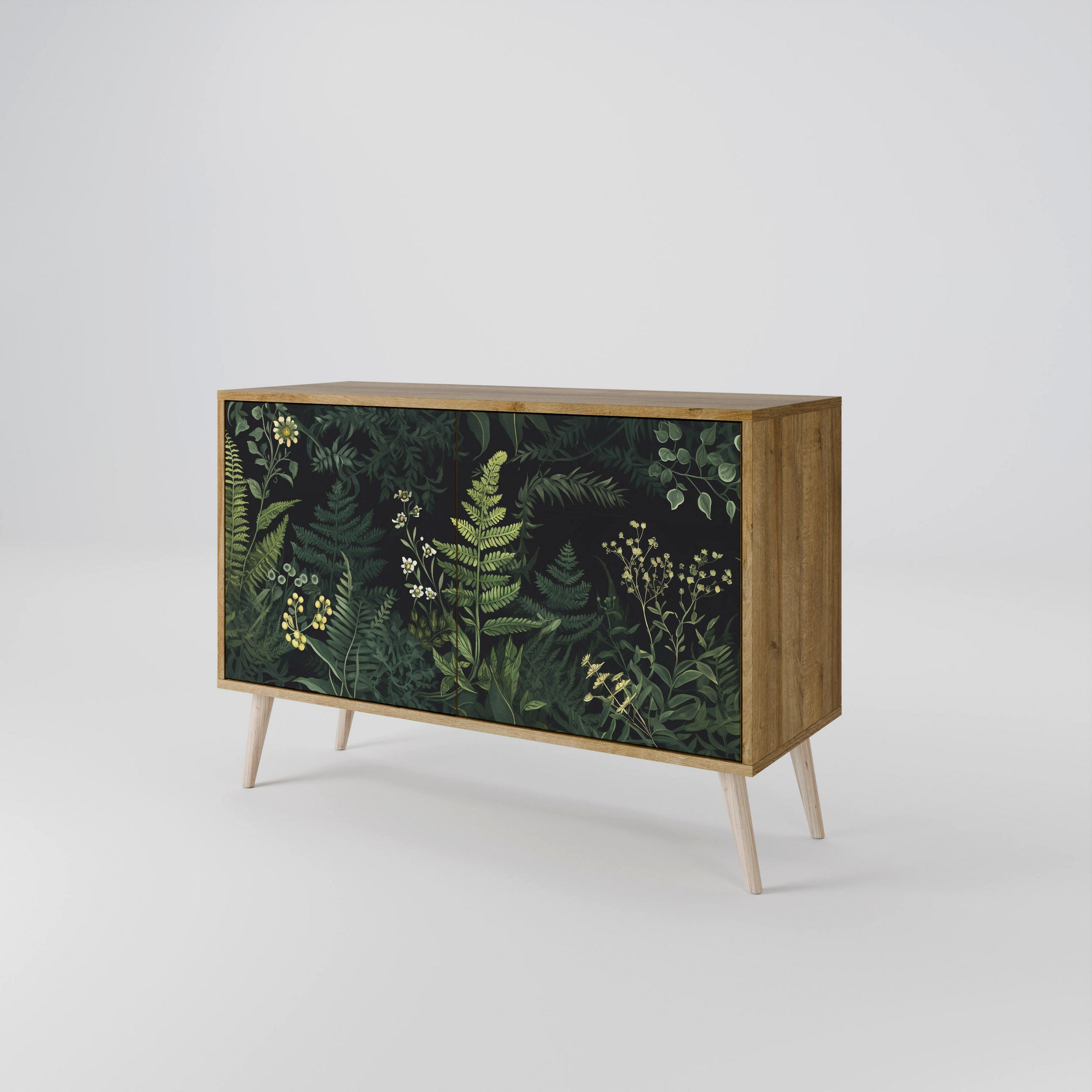 SIDEBOARD FERN FLOWERS, Eicheneffekt, 111x42x77,5 cm, 2 Türen - Eichefarben/Buchefarben, Holzwerkstoff/Buchenholz (111/77.5/42cm) - SpaceRebels