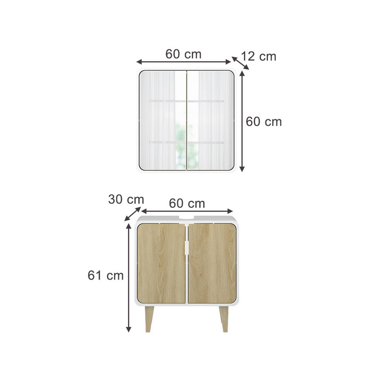 KOUPELNOVÝ NÁBYTEK Arla Bílá/dub - bílá/barva dubu, kompozitní dřevo (60/61/30cm) - Vicco