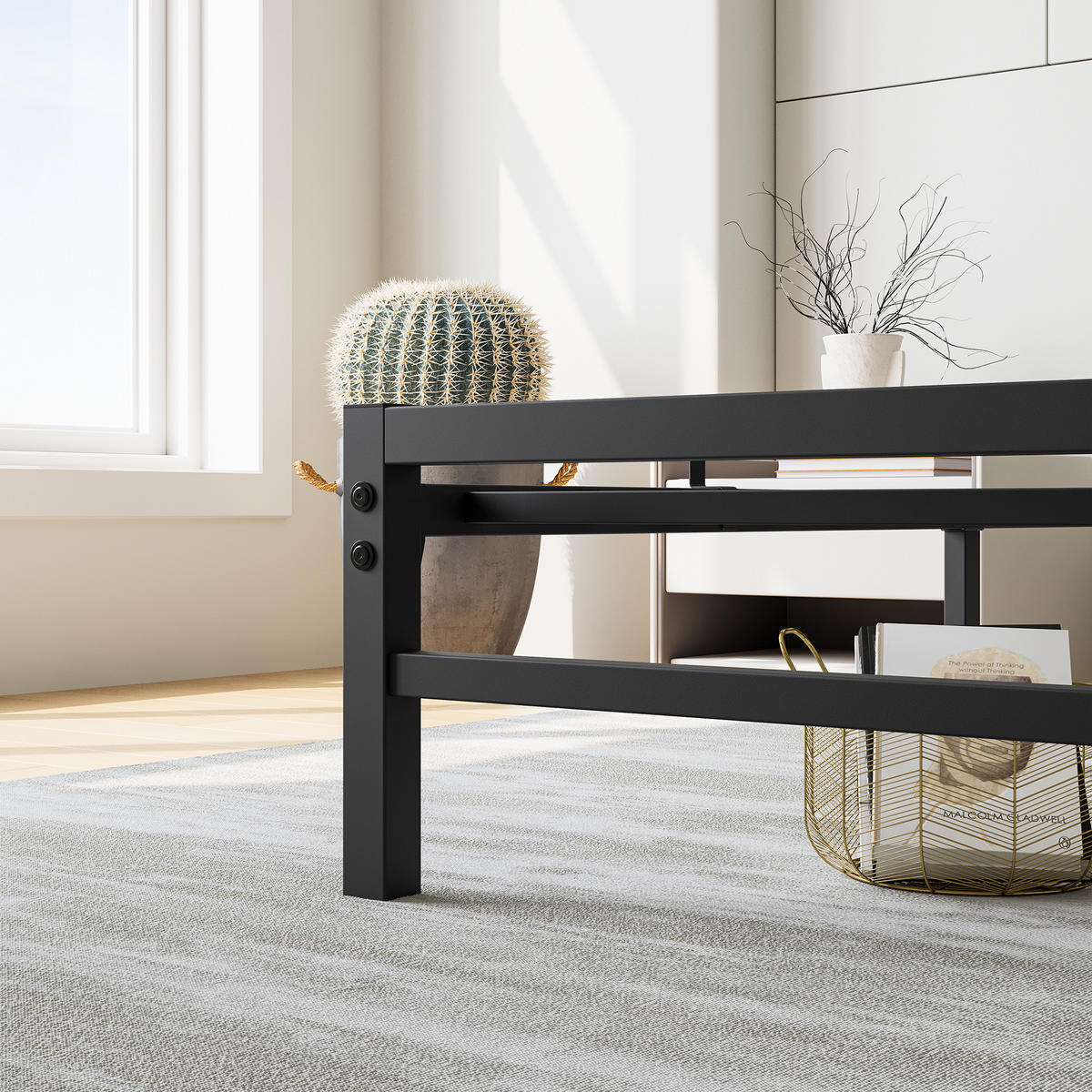 METALLBETT 140/200 mit Stauraum unter dem Bett, mit Lattenrost - Schwarz, Metall (140/200cm) - STILVORA