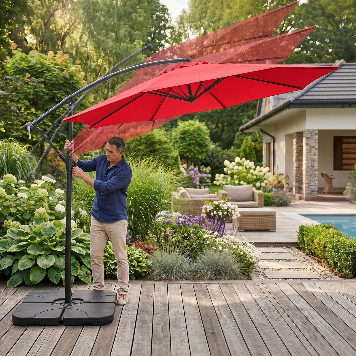 SONNENSCHRIM Rot 245/300 cm - Rot/Schwarz, Metall (300/300cm) - Akord