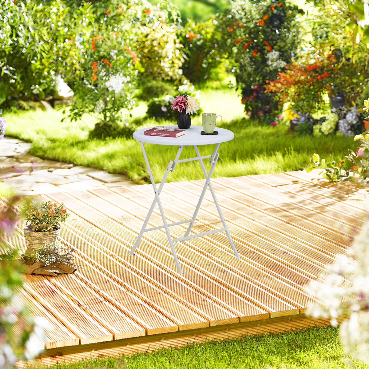 GARTENTISCH - Weiß, Kunststoff/Metall (60/60/75cm) - Relaxdays