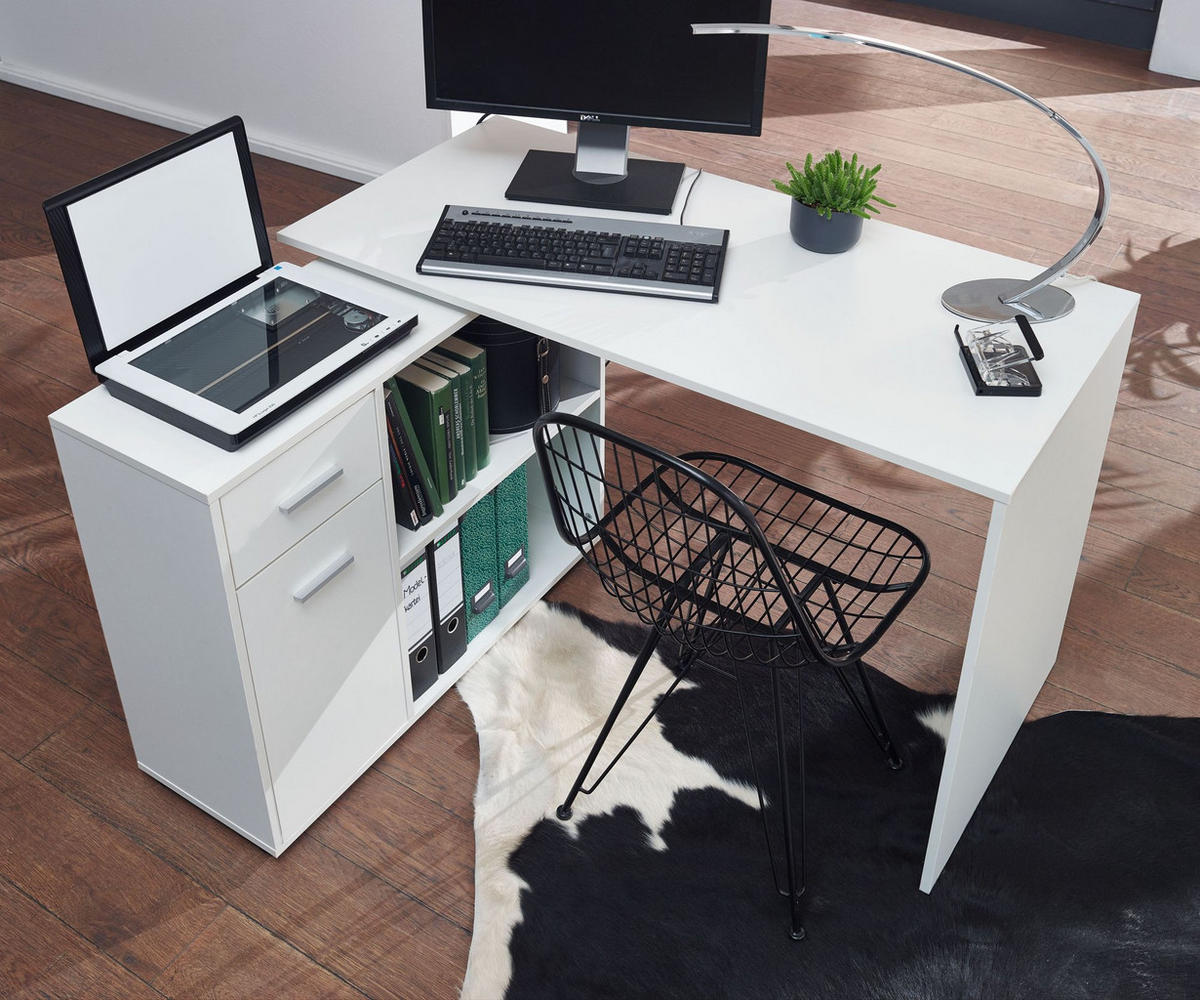 SCHREIBTISCH mit Regalplatte – flexibel aufstellbar, melaminbeschichtet, weiß, 120x107x75 cm - Weiß, Holz/Kunststoff (107/120/75cm) - KADIMA DESIGN