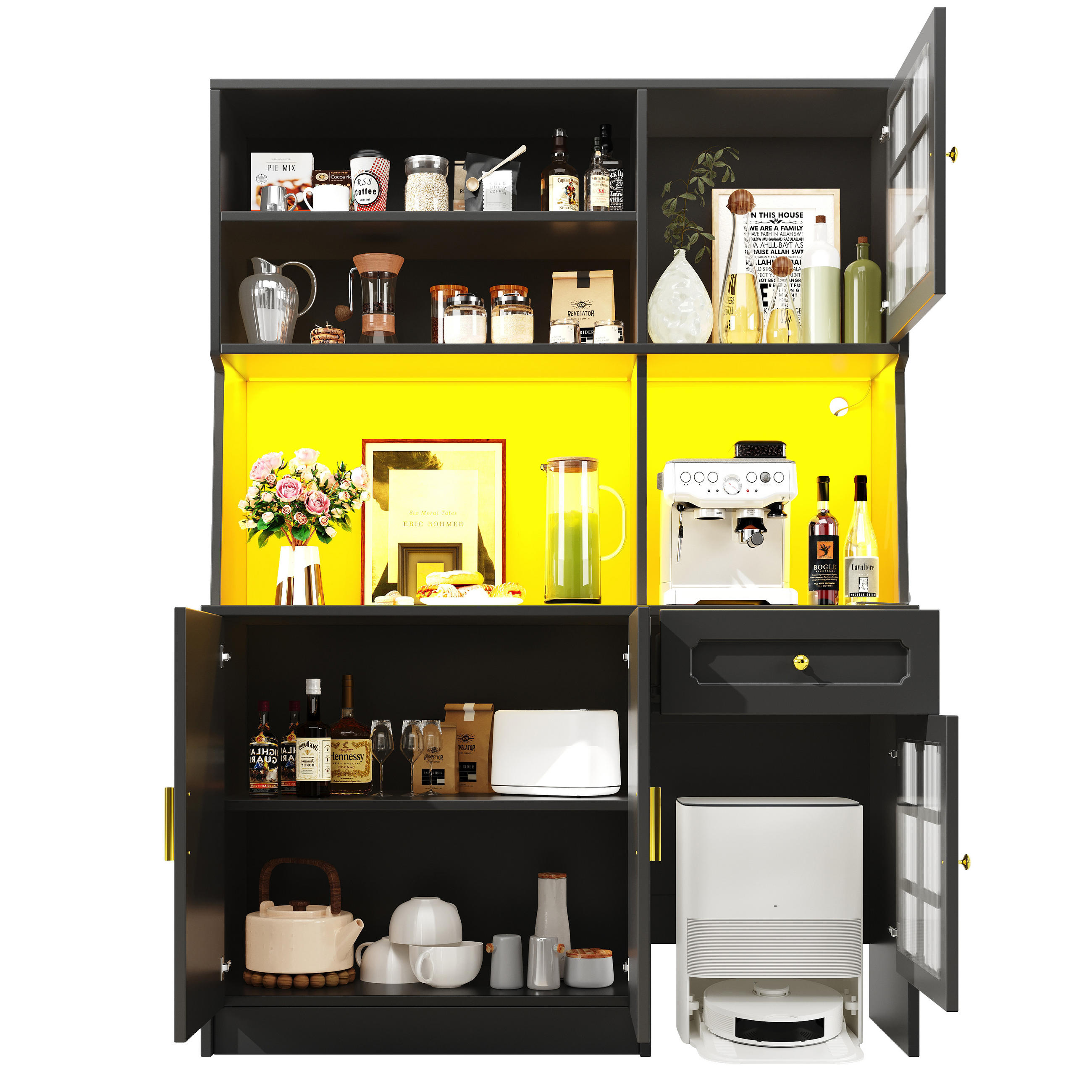 BUFFET 130/45/180 cm schwarz aus MDF mit LED-Beleuchtung - Schwarz, Holzwerkstoff (130/180/45cm) - OKWISH