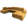 WOHNLANDSCHAFT CASONE L-S Gelb Velours-Stoff mit Schlaffunktion - Gelb, Holz (345/90/202cm) - MASSENO