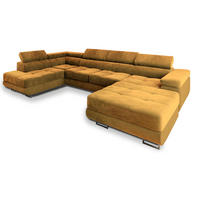 WOHNLANDSCHAFT CASONE L-S Gelb Velours-Stoff mit Schlaffunktion - Gelb, Holz (345/90/202cm) - MASSENO