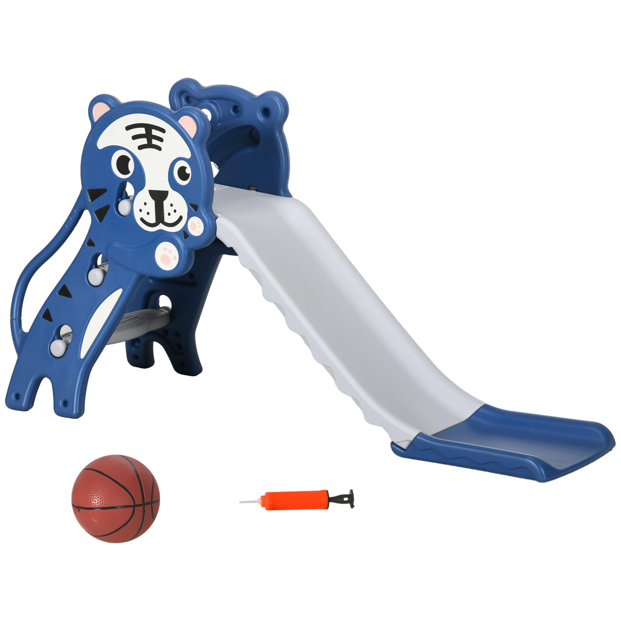 KINDERRUTSCHE DE-17970 3-in-1 mit Basketballkorb & Tigermotiv Blau - Blau, Kunststoff (60/70/133cm) - ComfortXL