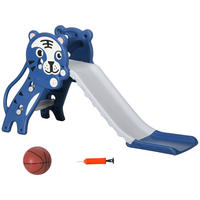 KINDERRUTSCHE DE-17970 3-in-1 mit Basketballkorb & Tigermotiv Blau - Blau, Kunststoff (60/70/133cm) - ComfortXL