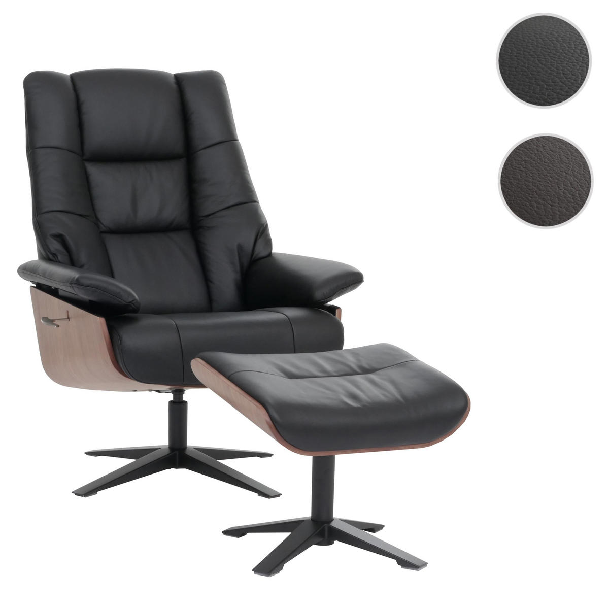 RELAXSESSEL + HOCKER Schwarz - Schwarz, Leder (81/125/106cm) - MCW