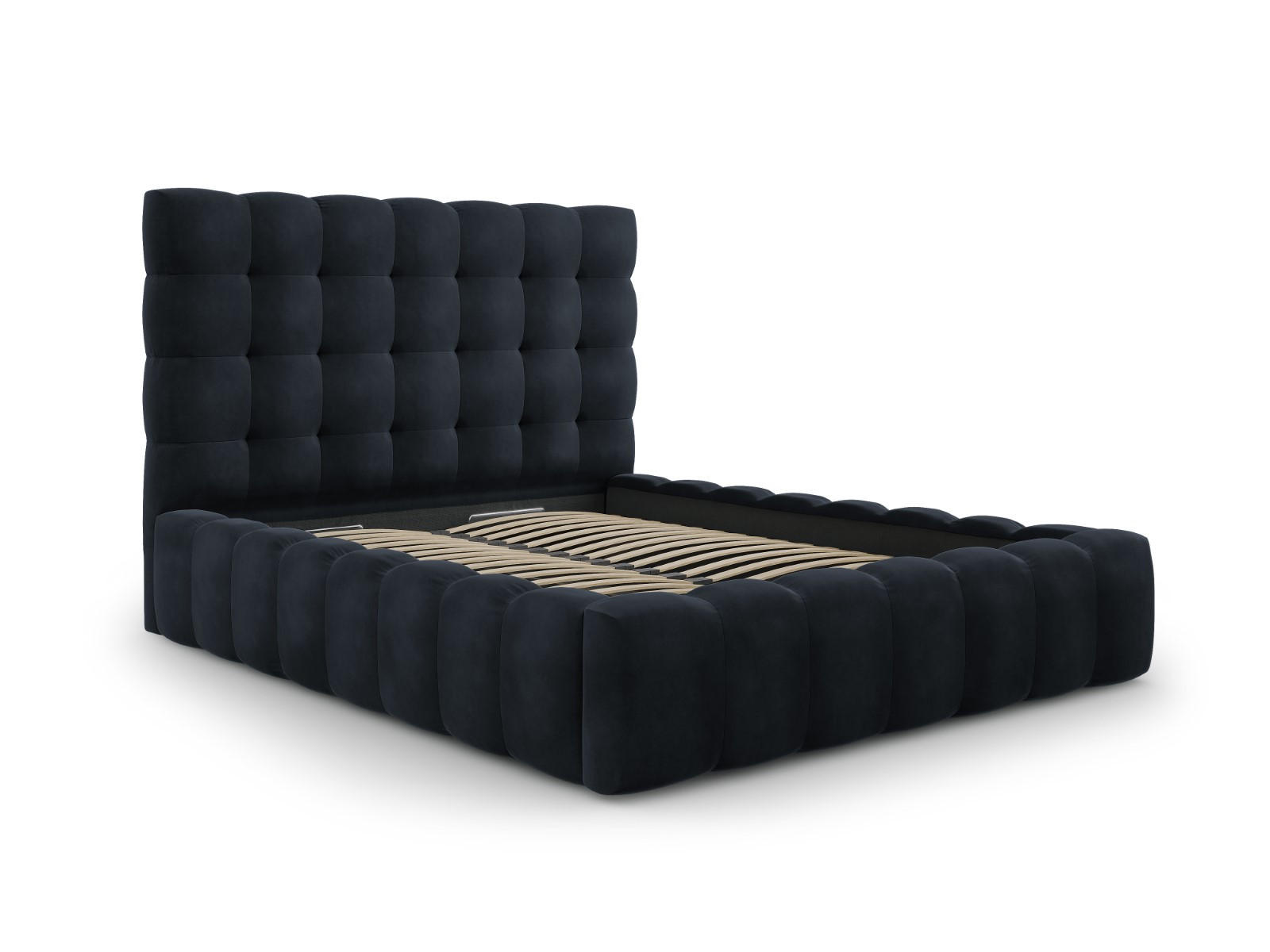 BETT mit Bettkasten und Kopfteil Mamaia aus Samt dunkelblau 140x200cm - Dunkelblau, Textil (140/200cm) - Micadoni