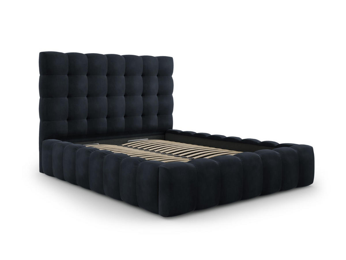 BETT mit Bettkasten und Kopfteil Mamaia aus Samt dunkelblau 140x200cm - Dunkelblau, Textil (140/200cm) - Micadoni
