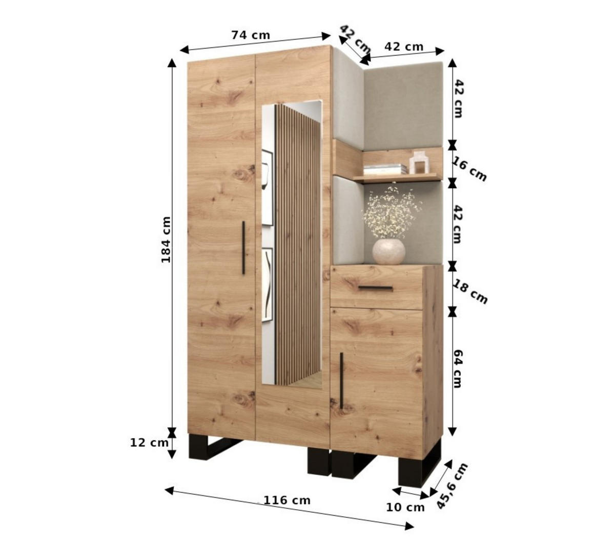 GARDEROBEN-SET 196/116/45,6 - Pink/Schwarz, Holz/Kunststoff (116/196/45.6cm) - Abiks Möbel