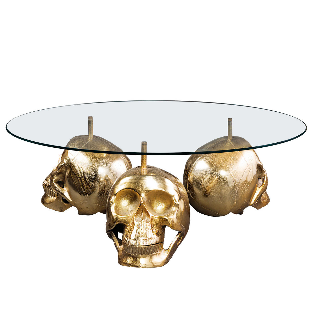 COUCHTISCH SKULL XXL Glas Transparent 90 cm - Transparent/Goldfarben, Glas/Metall (90/90/33cm) - riess-ambiente