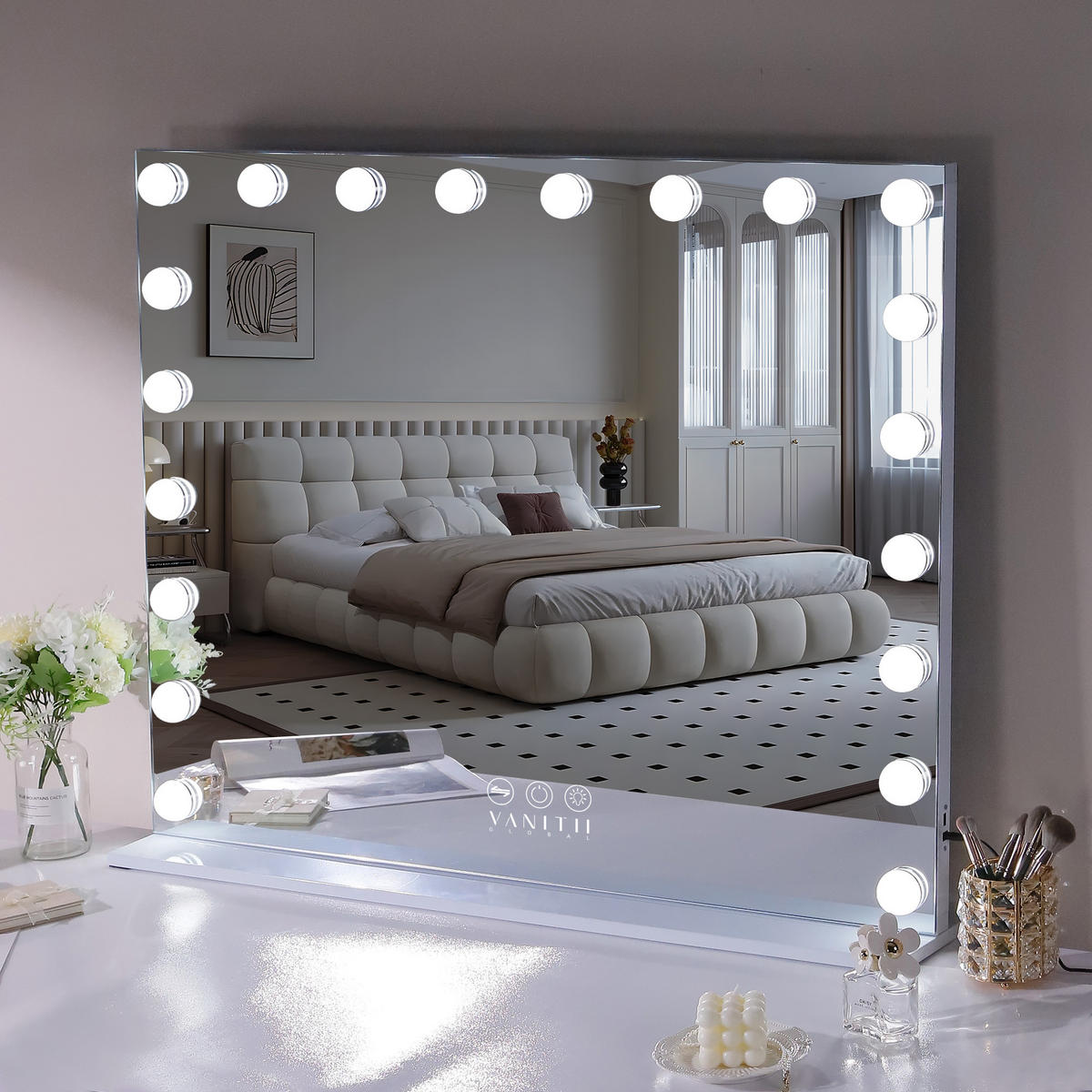 SCHMINKSPIEGEL mit LED-Beleuchtung weiß 100/80 cm - Weiß, Metall (100/80/15cm) - VANITII