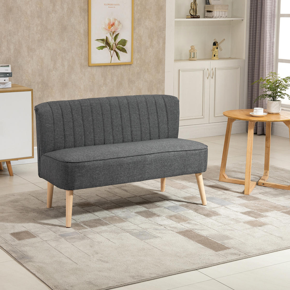 SOFA 2-Sitzer Couch Stoffsofa Sitzmöbel Polstersofa Loungesofa breit Dunkelgrau - Dunkelgrau/Naturfarben, Holz/Textil (56.5/77/117cm) - HOMCOM