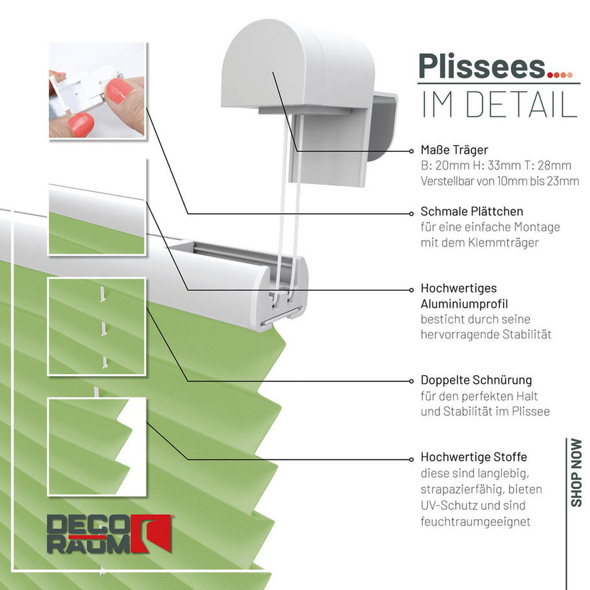 PLISSEE Basic ohne Bohren - Grün, Textil (50/150cm) - Deco-Raum