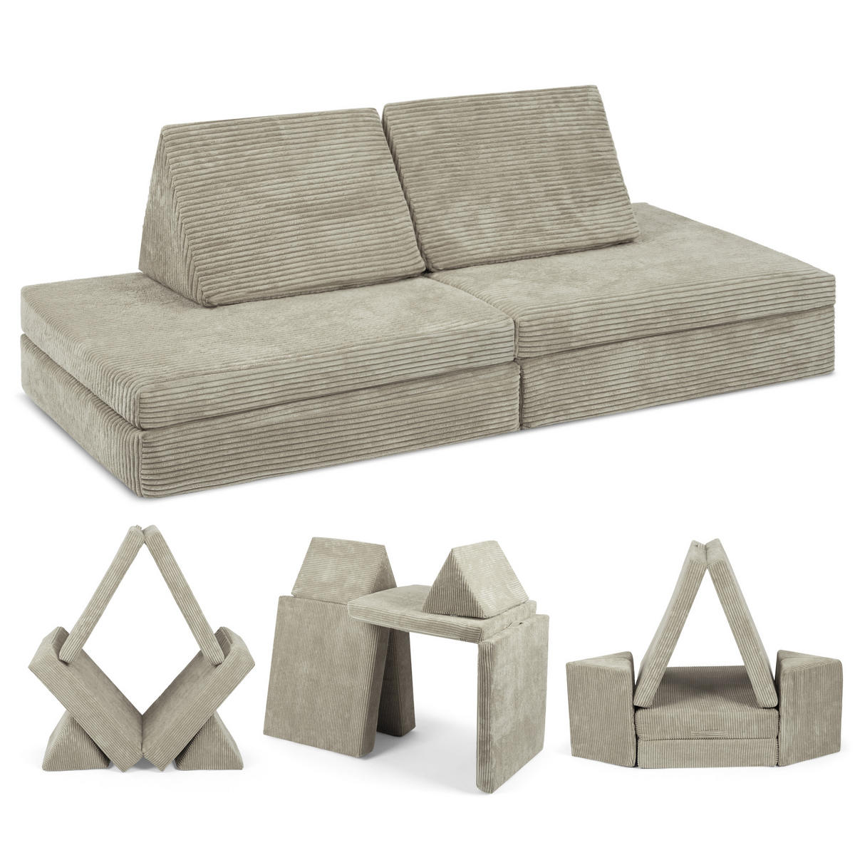 KINDERSOFA Spielparadies - Hellgrau, Textil (66/52/150cm) - Linodino