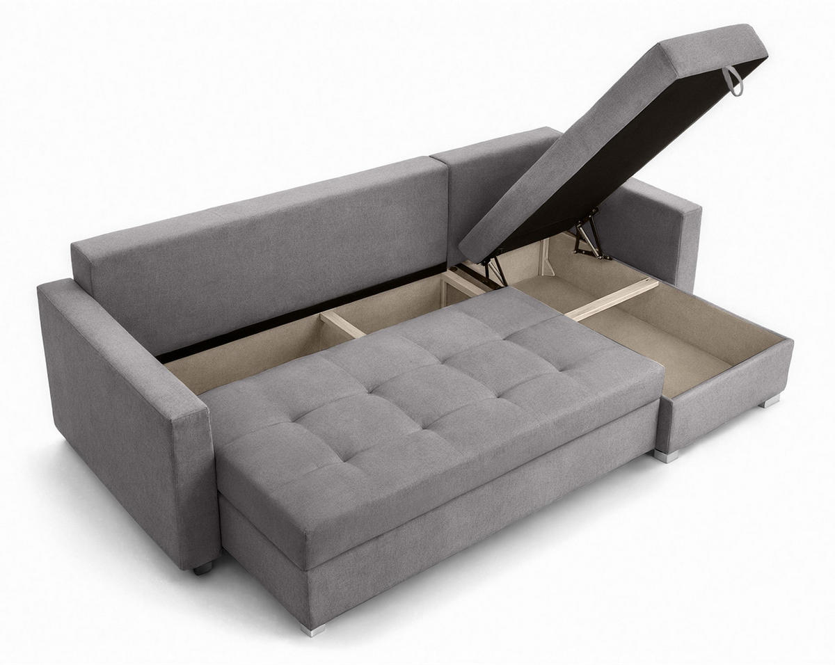 ECKSOFA Universelle L Form Elif Grau 220/140/85 cm stilvolle mit Schlaffunktion - Silberfarben/Grau, Kunststoff/Textil (220/140cm) - AX Living