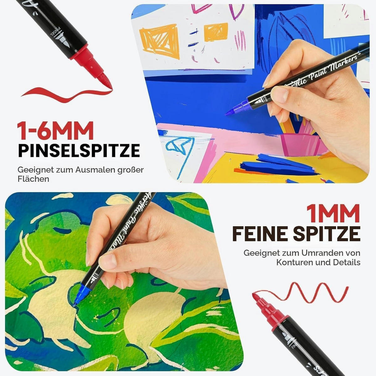 ACRYLSTIFTE 60 Farben Set Dual Tip Wasserfest für Steine Glas Holz Stoff - Multicolor, Kunststoff (17.8/6.4/25.4cm)