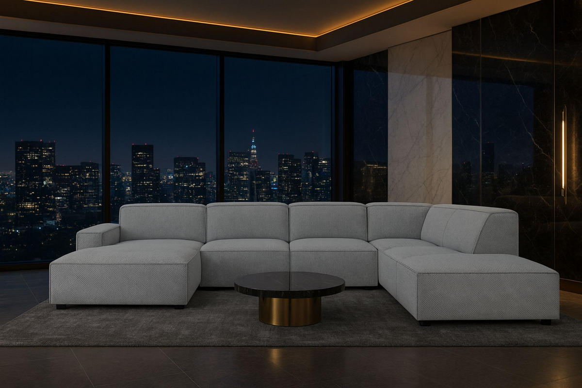 ECKSOFA Cursal V, Stoff Artico, Cement, Rechts - Grau, Holz (364/262cm) - Kaiser Möbel