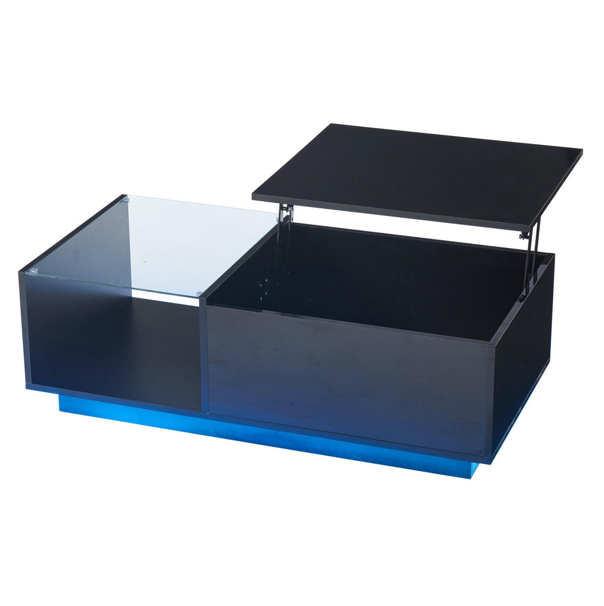 COUCHTISCH, Hochglanz-Spanplatte, höhenverstellbare Klappe mit LED-App-Steuerung, 100/50/33 cm, Schwarz - Schwarz, Holzwerkstoff (100/50/33cm) - Redom